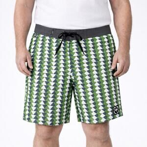 Jedidiah Men’s Board Shorts Size 34 Green Gray Triangle Surf Swim USA